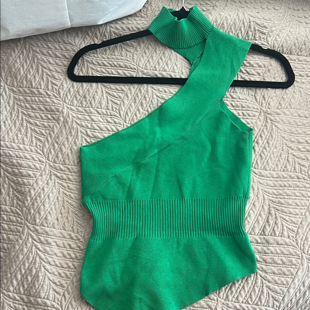Green One-Shoulder Ribbed Top